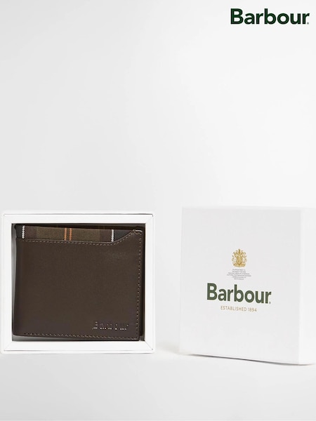 Brown - Regular Barbour® Brodick Leather/tartan Billfold Wallet