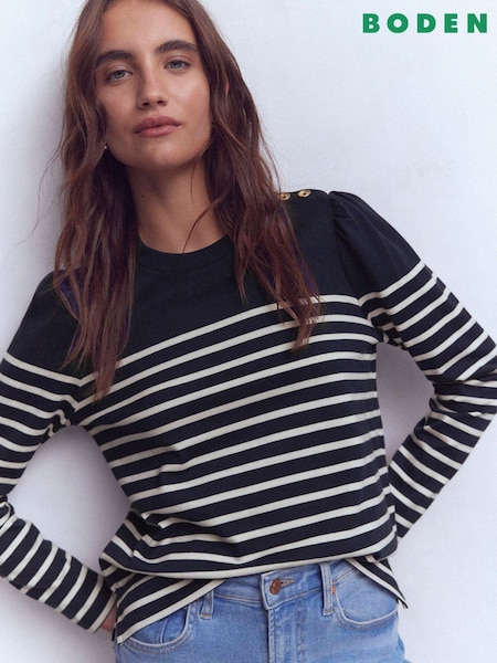 Boden Blue Button Shoulder Mariner Top (Y43663) | £49