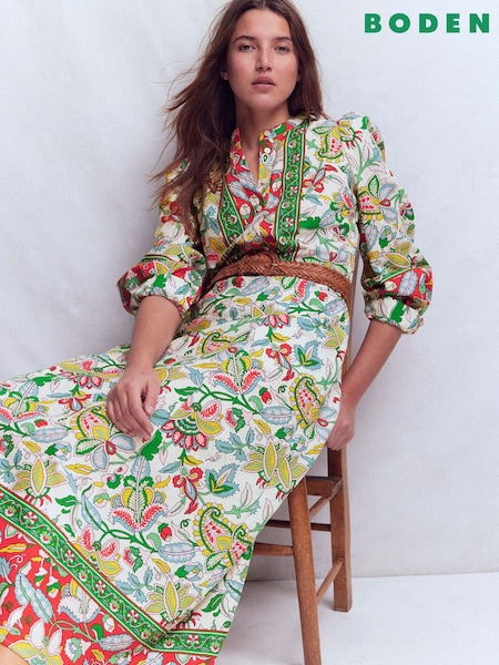 Boden Green Ava Linen Blend Midi Dress (Y43668) | £199