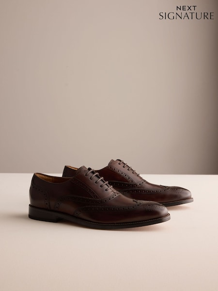 Brown - Regular Signature Leather Sole Brogue Shoes