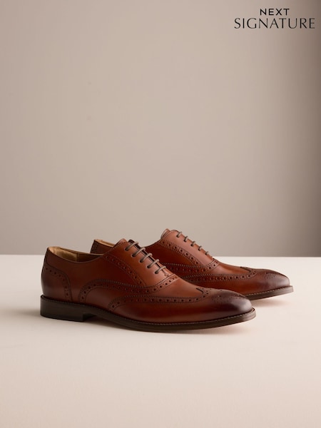 Tan Brown - Regular Signature Leather Sole Brogue Shoes