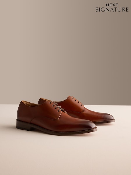 Tan Brown - Regular Signature Leather Sole Derby Shoes