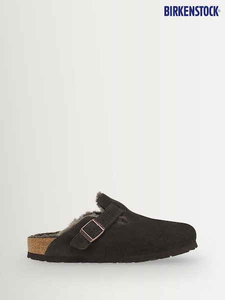 Mocca Brown - Birkenstock Boston Shearling Lined Suede Clogs