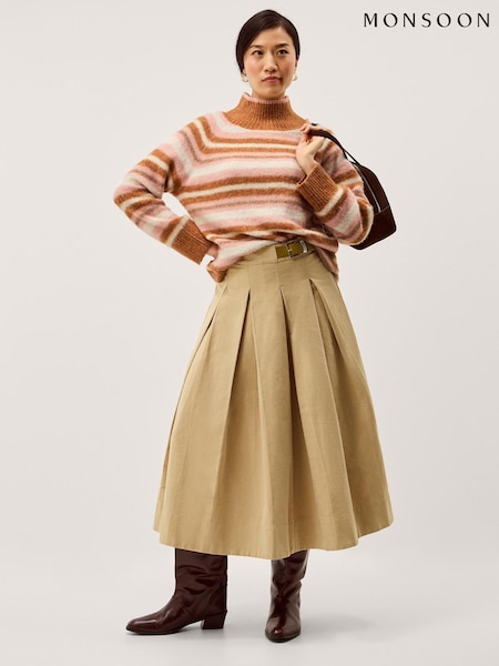 Monsoon Brown Solana High Neck Stripe Jumper (Y43928) | £69