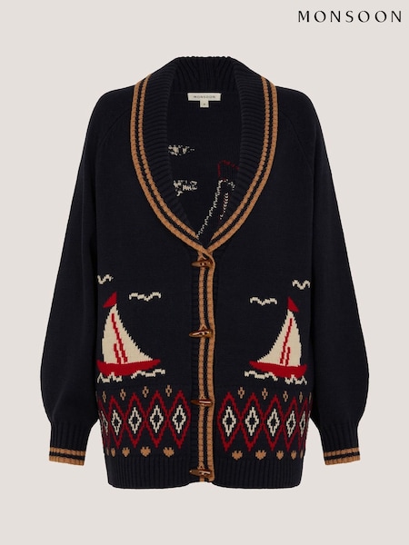 Monsoon Blue Sapna Intarsia Sailor Cardigan (Y43943) | £75