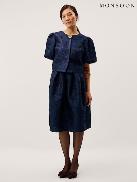 Monsoon Blue Juliana Floral Jacquard Puff Sleeve Jacket (Y43944) | £99