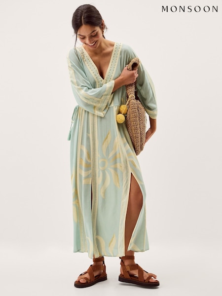 Monsoon Green Tashie Sun Print Midi Beach Dress (Y43947) | £85