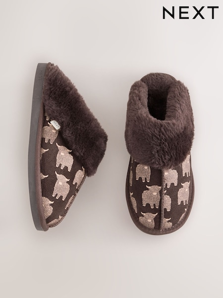 Chocolate Brown Hamish - Faux Fur Lined Suede Mule Slippers