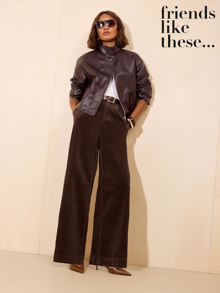 Chocolate Brown - Friends Like These Corduroy Tailored Wide Leg Trousers