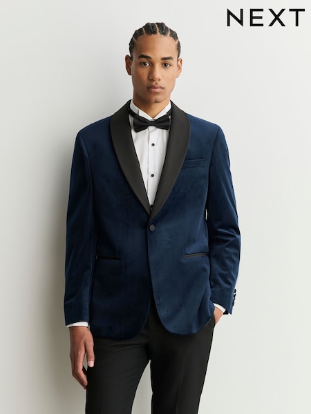 Navy Blue - Regular Fit Velvet Blazer