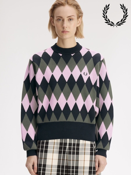 Blue - Fred Perry Diamond Jacquard Jumper