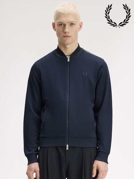 Blue - Regular Fred Perry Tipped Bomber Track Jacket