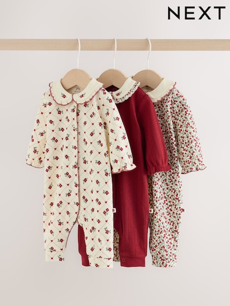 Berry Floral - Collar Baby Sleepsuits 3 Pack (0mths-2yrs)