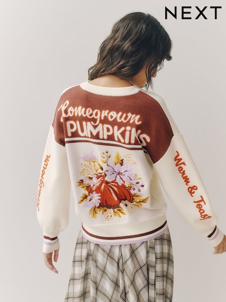 Cream - Pumpkin Graphic Knitted Jumper