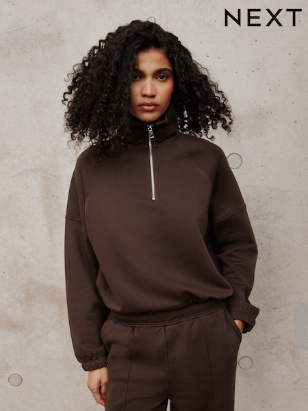 Chocolate Brown - Quarter Zip Sweatshirt