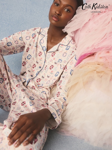 Ecru Crest Print - Cath Kidston Button Through Pyjamas Set