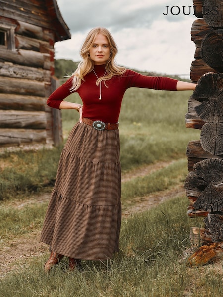 Brown Houndstooth - Joules Tiered Maxi Skirt
