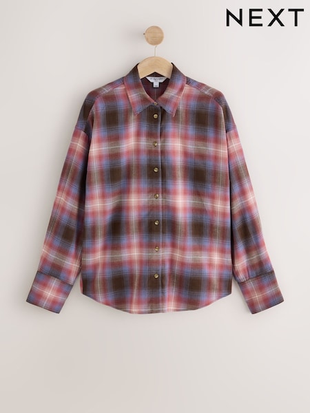 Pink/Brown Check - Flannel Oversized Shirt