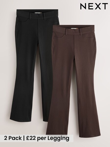 Black/ Chocolate Brown - Full Length Jersey Denim Bootcut Leggings 2 Pack