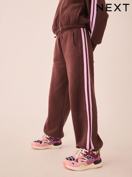 Chocolate Brown/Lilac - Side Stripe Joggers (3-16yrs)