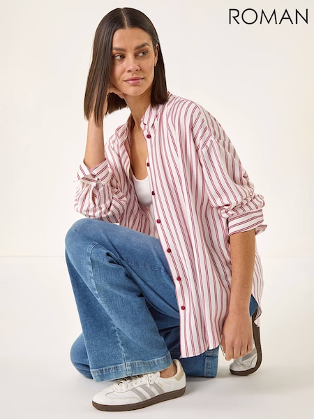 Roman Red Stripe Print Button Blouse (Y45928) | £42
