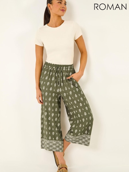 Roman Green Petite Aztec Border Cropped Trousers (Y46130) | £36