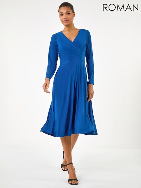 Roman Brown Wrap Bodice Tie Waist Midi Dress (Y46257) | £52