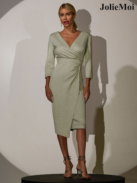 Jolie Moi Green Wrap Bodycon Dress (Y46297) | £60