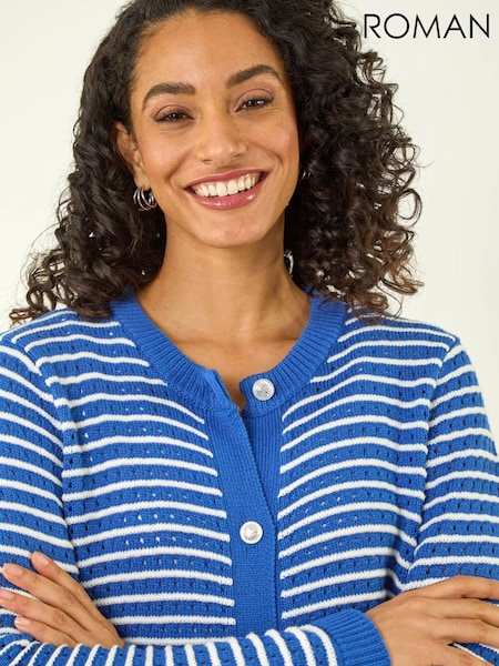 Roman Blue Stripe Button Knit Cardigan (Y46346) | £50