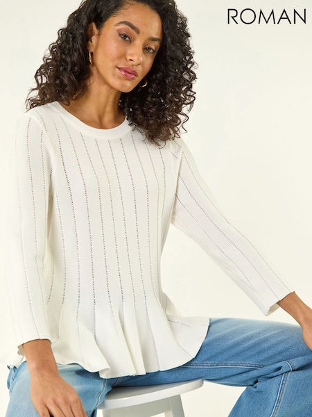 Roman White Peplum Knitted Top (Y46363) | £40