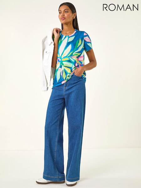 Roman Green Floral Print Stretch Top (Y46366) | £32