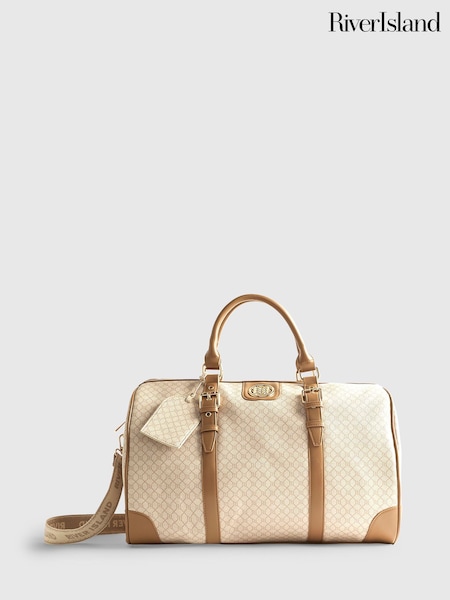 River Island Brown Monogram Buckle Barrel Holdall (Y46421) | £54