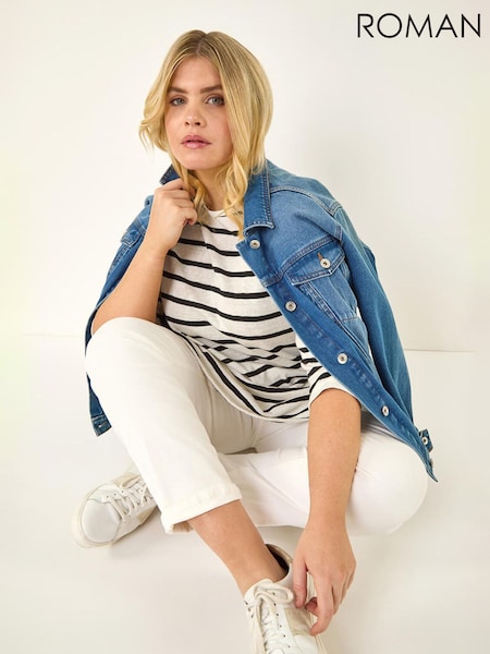 Roman White Curve Stripe Print Tunic Top (Y46661) | £32