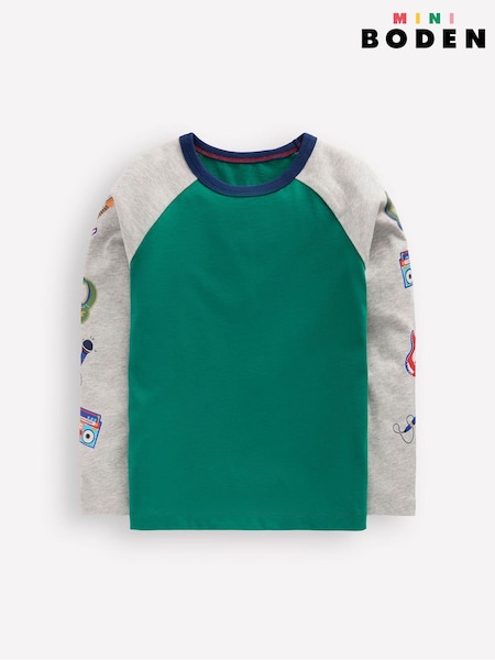 Boden Green Printed Sleeve Raglan T-Shirt (Y46690) | £19 - £21