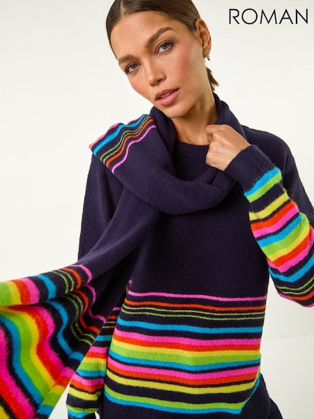 Roman Purple Border Stripe Scarf Knit Jumper (Y46904) | £50