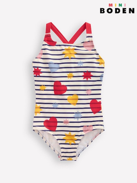 Boden Blue Cross-Back Printed Swimsuit (Y47214) | £19 - £21