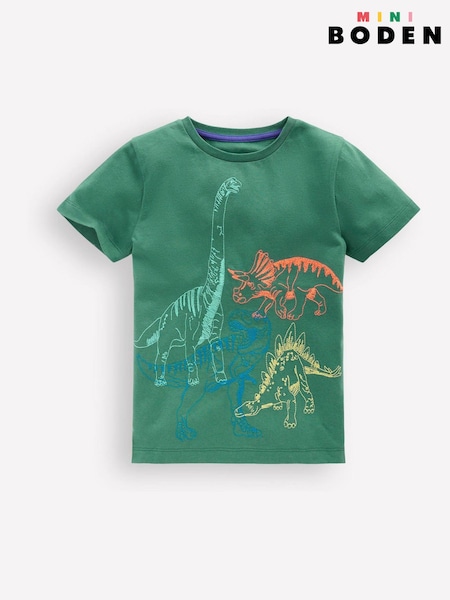 Boden Green Dinosaur Linear Stitch T-Shirt (Y47230) | £19 - £21