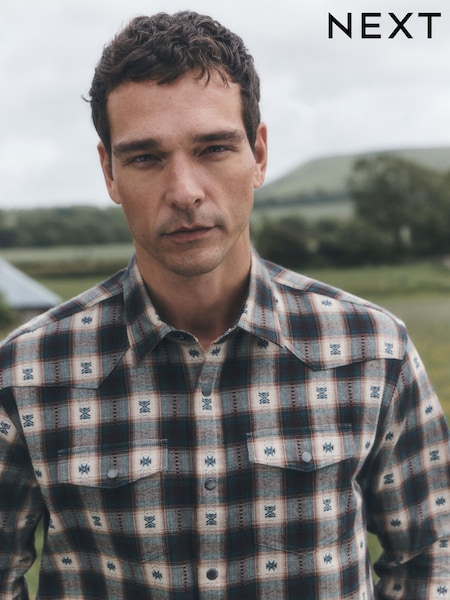 Ecru Brown Navajo - Regular Check Long Sleeve Shirt