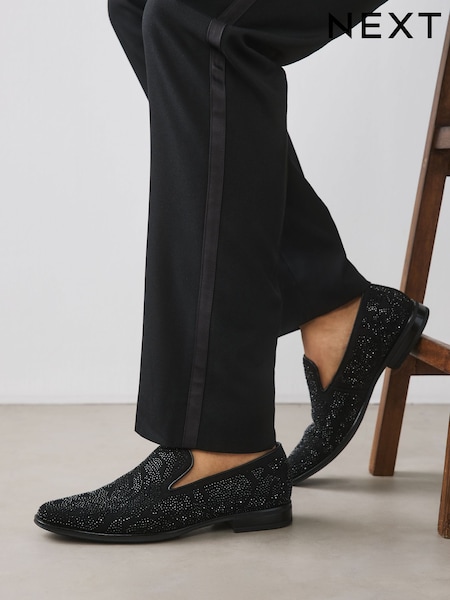 Black - Regular Jewel Trim Loafers