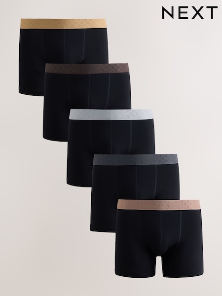 Black Geo Metallic Waistbands - Regular Trunk Cotton Rich Boxers 5 Pack
