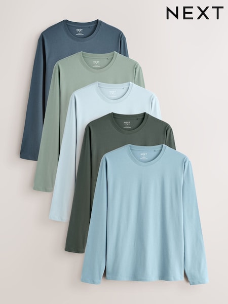Green - Slim Fit Long Sleeve Layering T-shirts 5 Pack