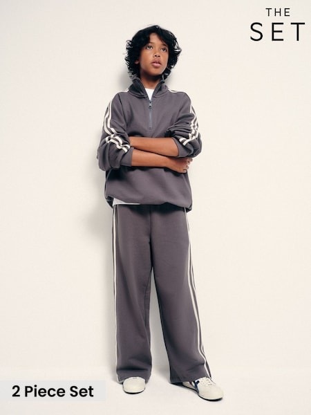 Grey - The Set Side Stripe Co-ord Set Quater Zip Sweat And Joggers