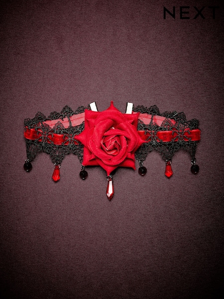 Black - Halloween Rose Choker Necklace
