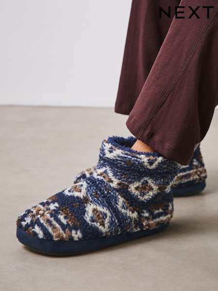 Navy/Burgundy - Regular Borg Boot Slippers
