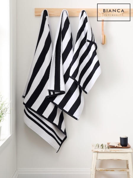 Bianca Black Reversible Stripe Jacquard Towel (Y48918) | £10 - £27