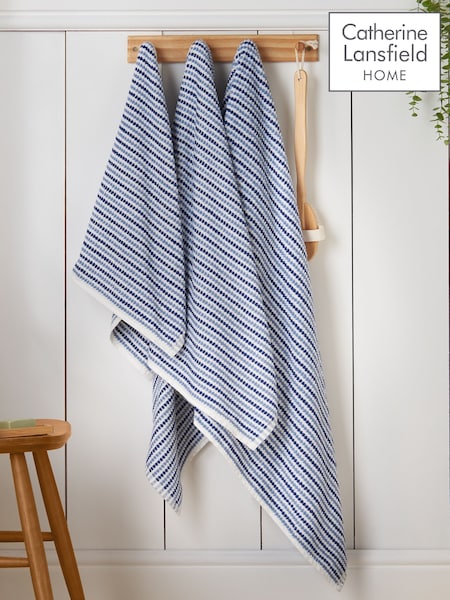 Catherine Lansfield Blue Rice Weave Stripe Turkish Cotton Towel (Y48927) | £10 - £18