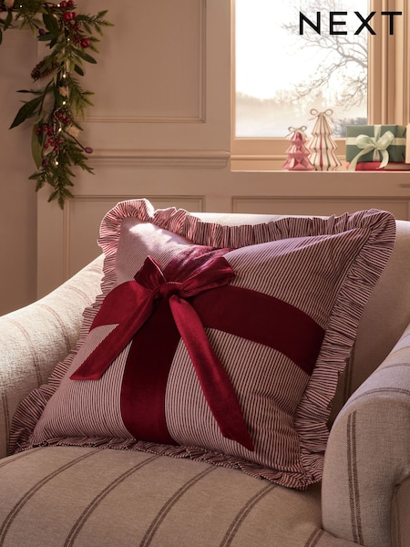 50 X 50cm Christmas Bow Striped Cushion