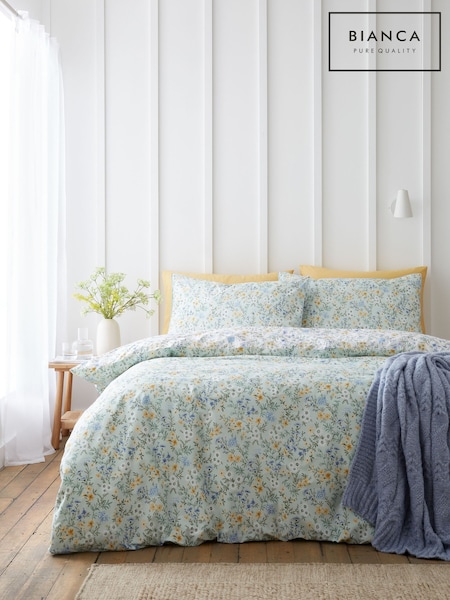 Bianca Green Ditsy Floral Cotton Reversible Duvet Cover Set (Y49419) | £28 - £55