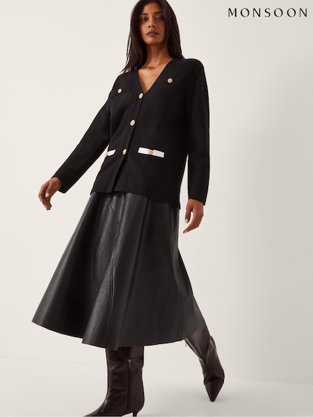 Monsoon Black Leila Button Longline Cardigan (Y49469) | £79