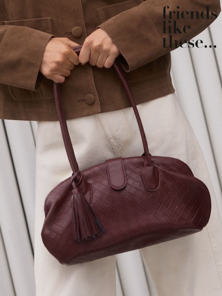 Burgundy Red Weave - Friends Like These Shoulder Bowler Bag With Charm